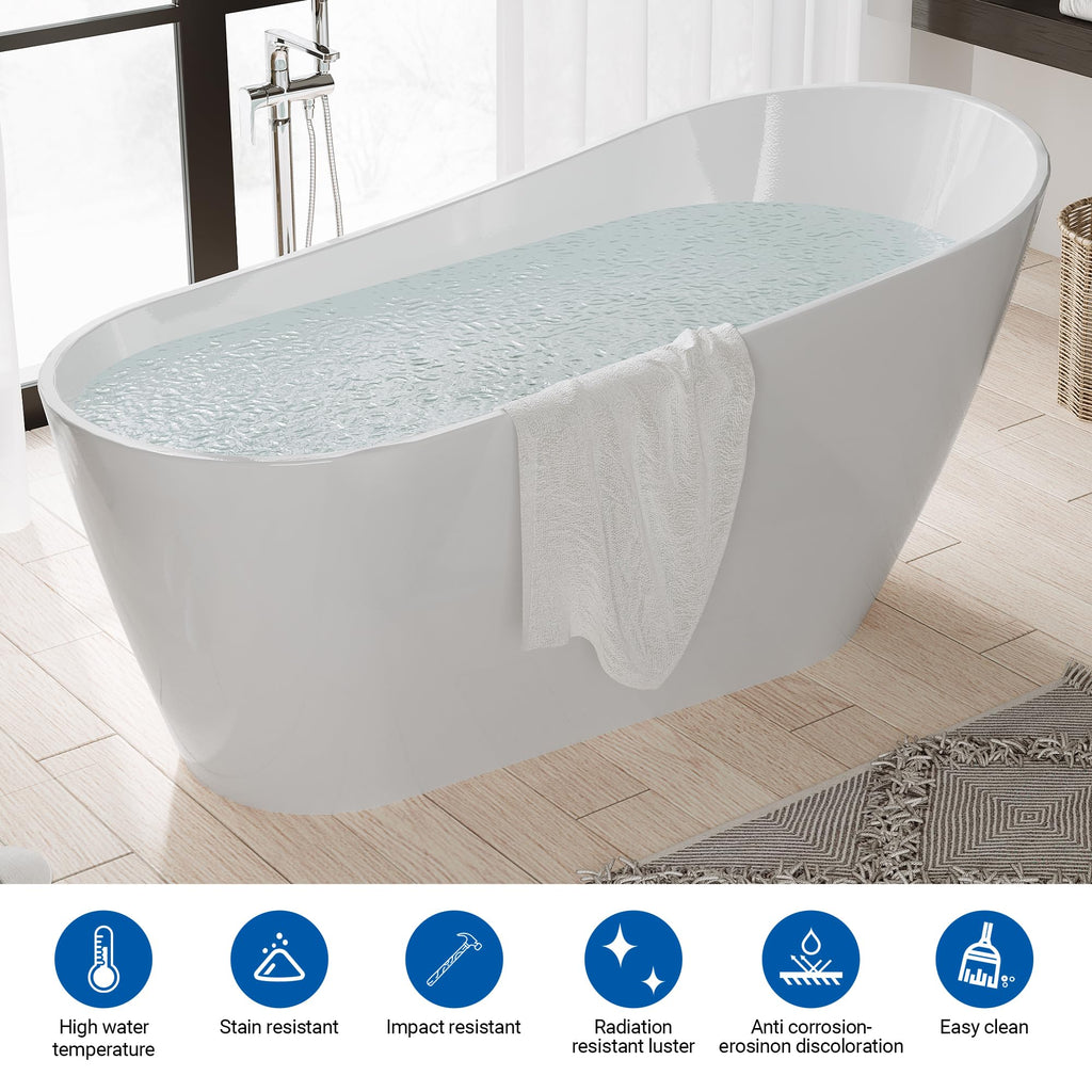 59" Freestanding Bathtub, Acrylic Streamline Stand Alone Soaking Bath Tubs