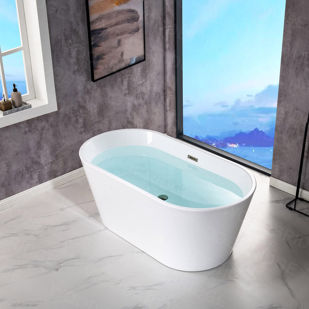 WOODBRIDGE 54" Acrylic Freestanding Bathtub Contemporary Soaking White Tub with Brushed Gold Overflow and Drainï¼BTA1702-BG