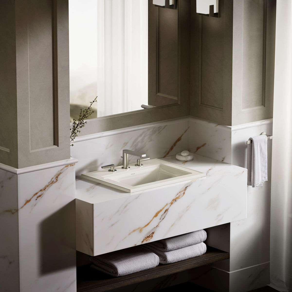 Kohler K-2337-8-7 Memoirs Rectangular Drop-In Single Bowl Bathroom Sink Black