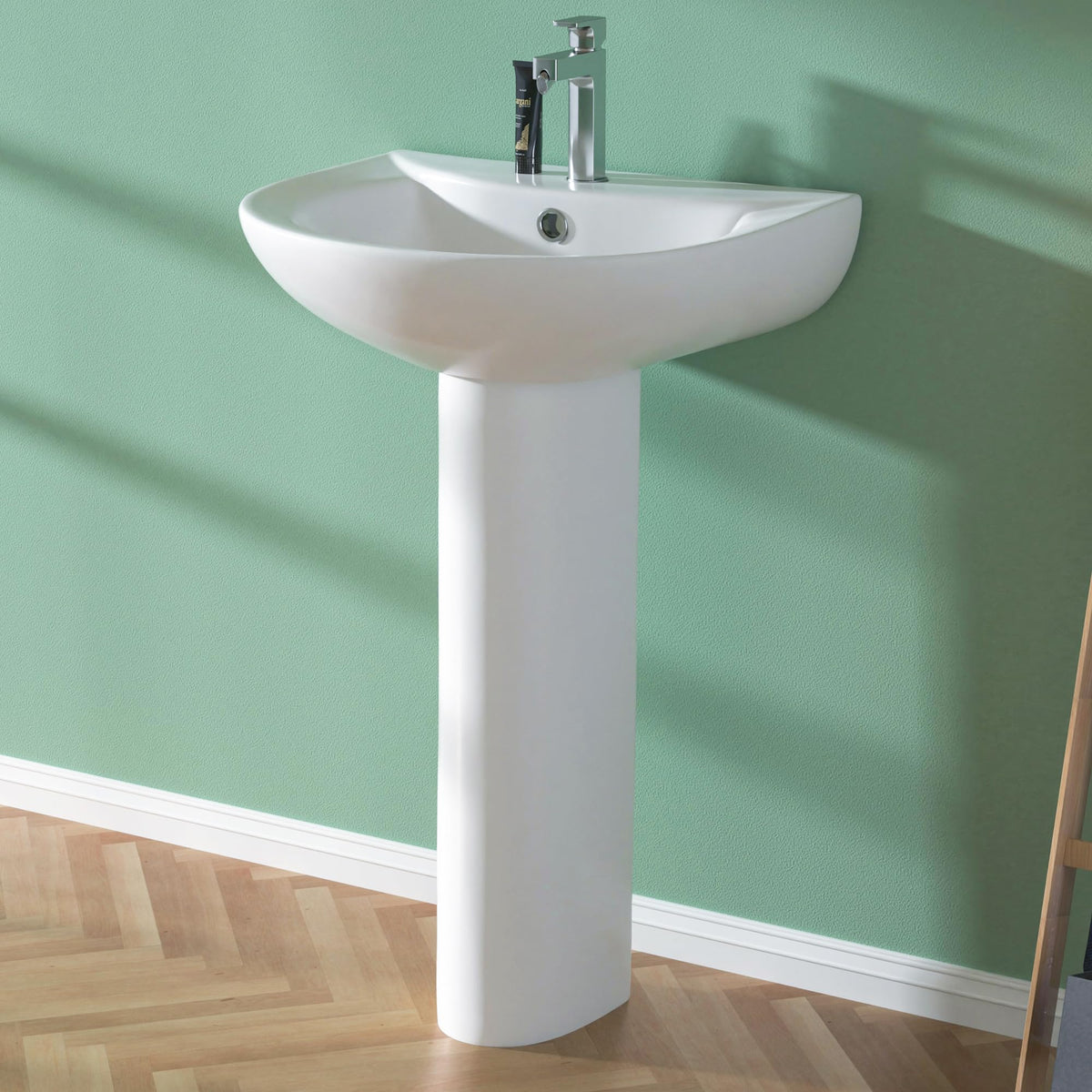 Miuara Freestanding 23 x19 Inch White Pedestal Sink 3 Hole for Bathroom