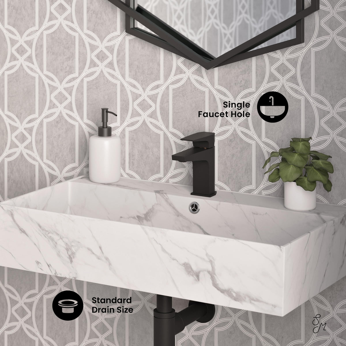 Claire 30" Rectangle Wall Mount Bathroom Sink in Glossy White