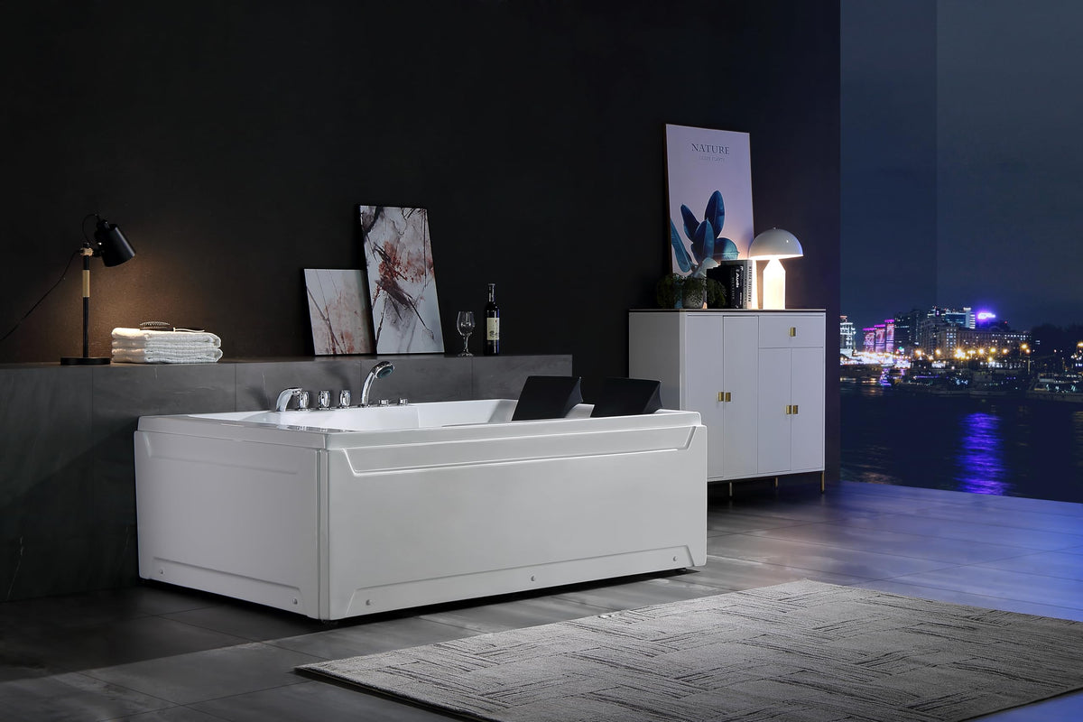 Empava Acrylic Whirlpool Bathtub, 71" Jetted Tub with Healing Chromotherapy