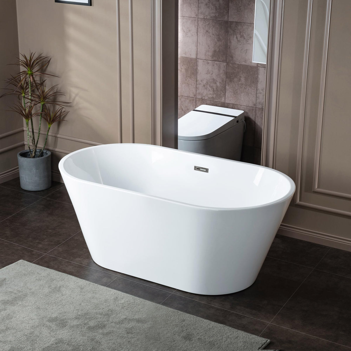 WOODBRIDGE 59" L x 29-1/2" W Freestanding Contemporary Soaking Bathtub with Chrome Drain & Overflow, White, B2514 C