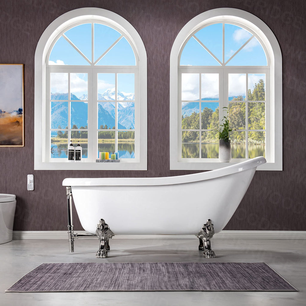 WOODBRIDGE 67" Heavy Duty Acrylic Slipper Clawfoot Bath Tub with Matte Black Feet + Matte Black Drain &Overflow