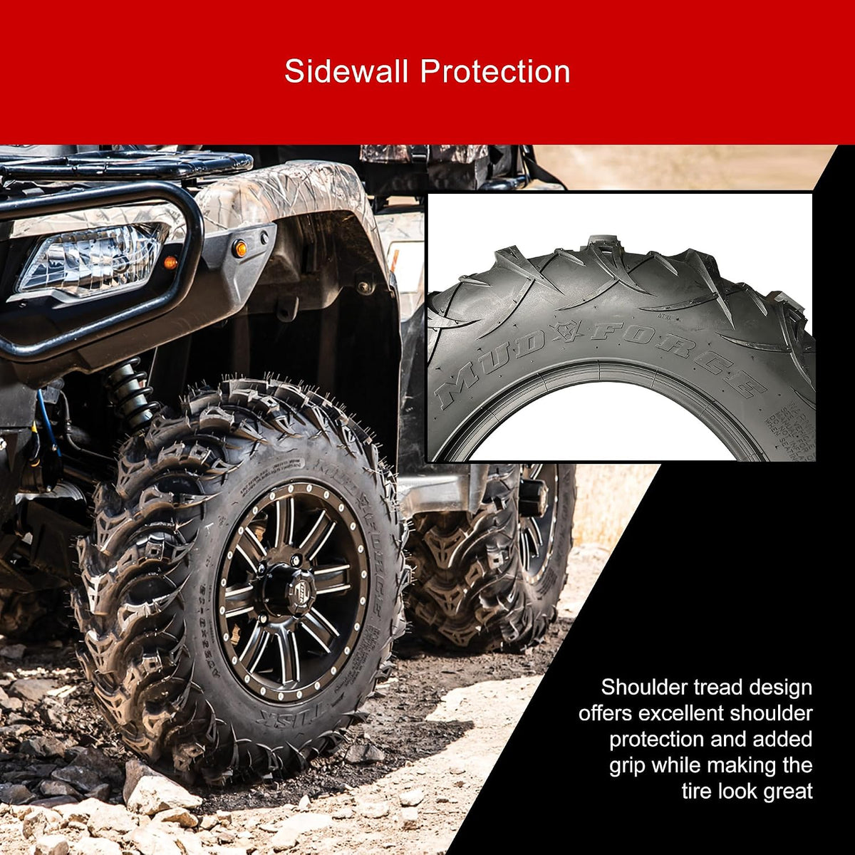 Tusk Mud Force ATV Tire Set ¨C 25x8-12 Front & 25x10-12 Rear ¨C Durable Off-Road Quad Tires Set of 4