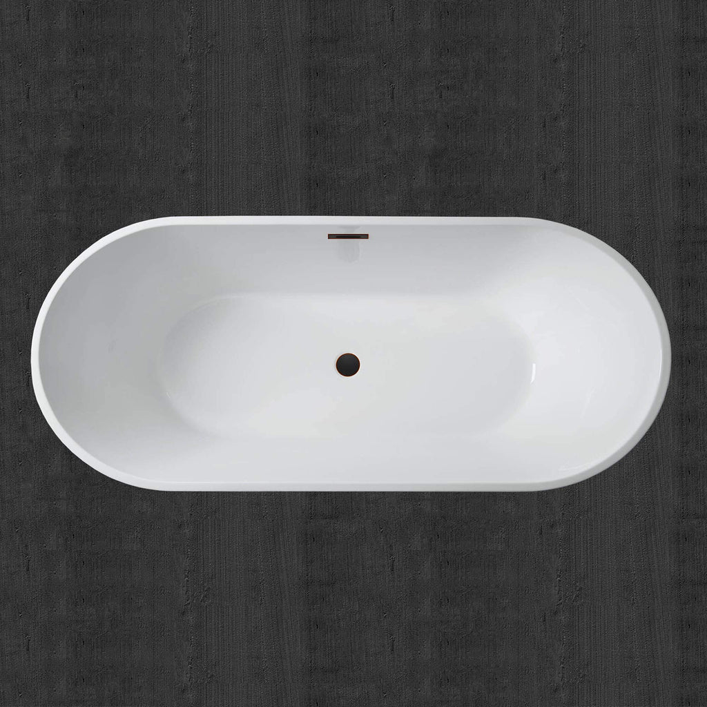 WOODBRIDGE 54" Acrylic Freestanding Bathtub Contemporary Soaking White Tub with Matte Black Overflow and Drain,BTA1702-MB