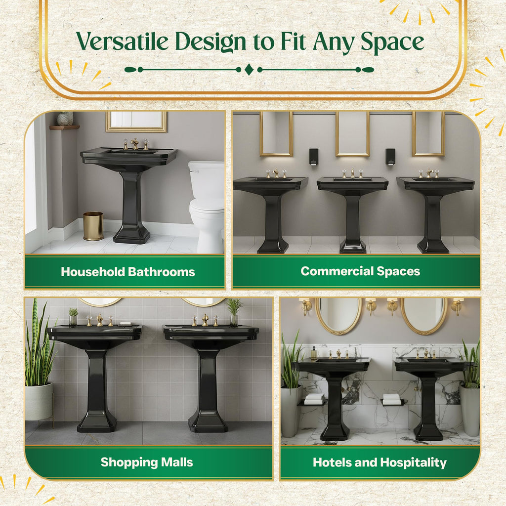 Renovators Supply Manufacturing Ondine Space Saving 16" W x 33" H x 14.5" Proj. Small Bathroom Pedestal Sink, Vitreous China, with Overflow, Compatible with 4 in. Centerset Faucets