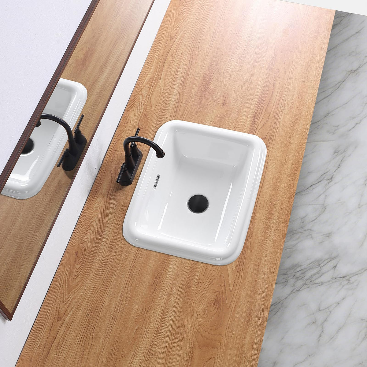 23" Drop-in Bathroom Sink with 8" Widespread 3 Hole Ceramic Basin