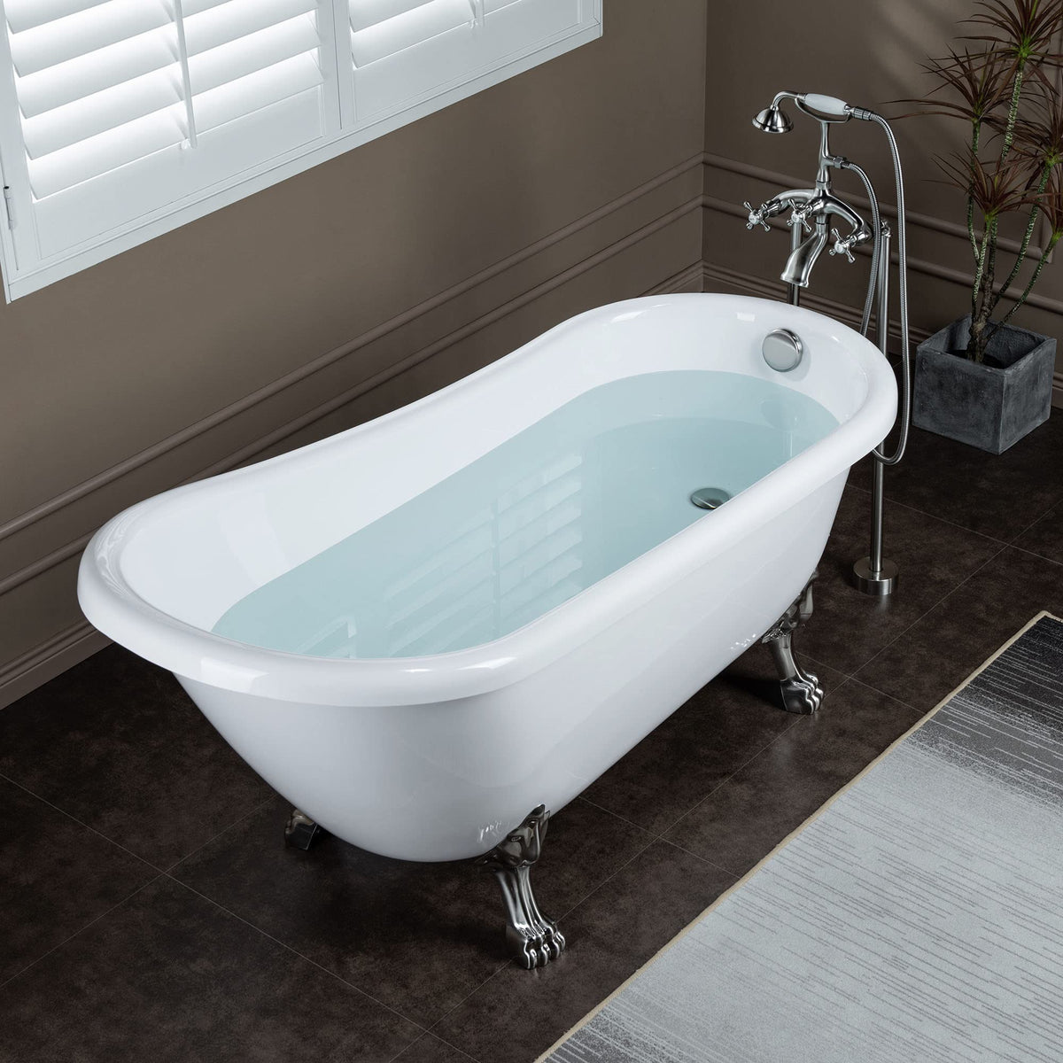 WOODBRIDGE 67" Heavy Duty Acrylic Slipper Clawfoot Bath Tub with Matte Black Feet + Matte Black Drain &Overflow