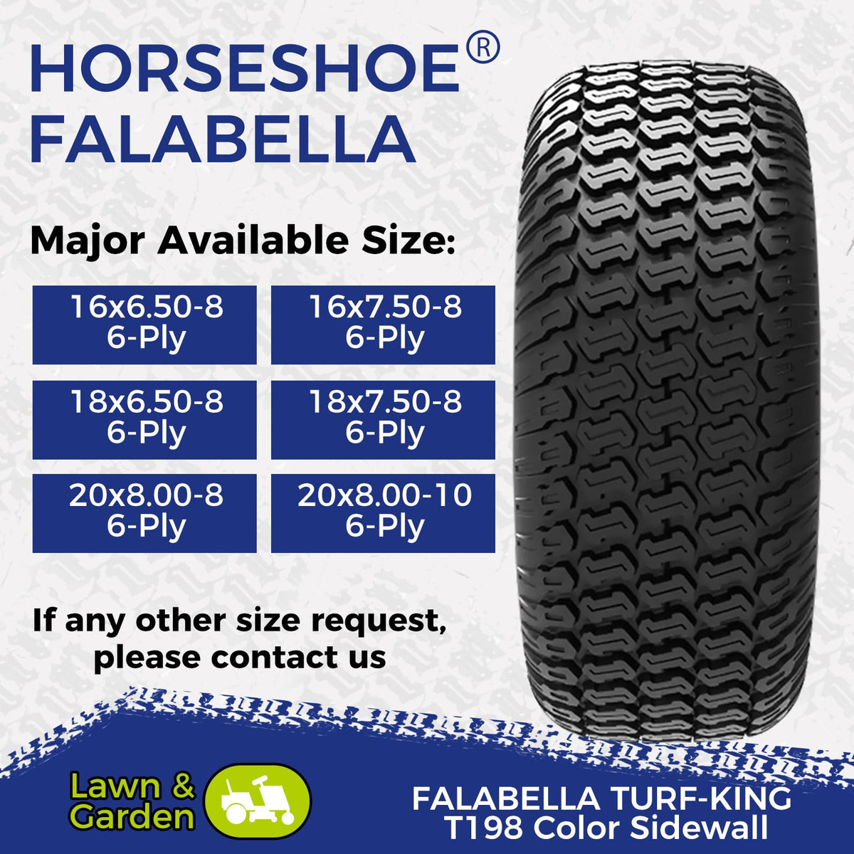HORSESHOE FALABELLA (2-Pcs) 24X9.50-12 6-PLY LRC Lawn Mower 24x9.5x12 Riding Machine Golf Carts 24x9.5-12 Turf Equipment & Tractors Tires, Heavy Duty Turf-King, Color Sidewall