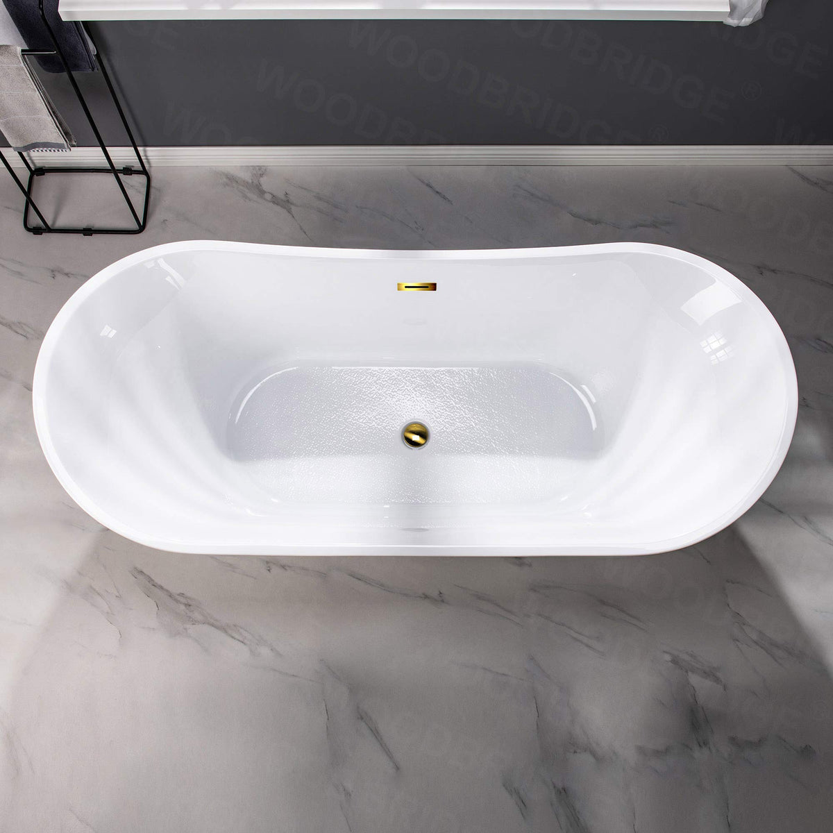 WOODBRIDGE 71" Acrylic Freestanding Bathtub Contemporary Soaking Tub , White Acrylic ( Matte Black Drain/Overflow),B0017 MB Drain &O