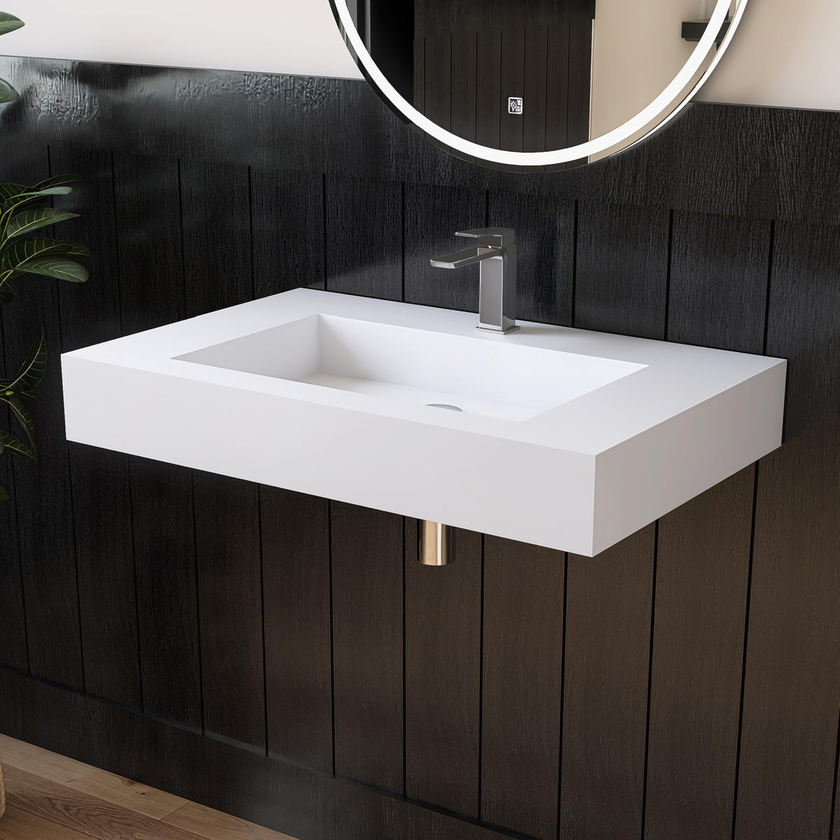 47" Wall Mount Sink, Artificial Stone Bathroom Sink, Single Hole