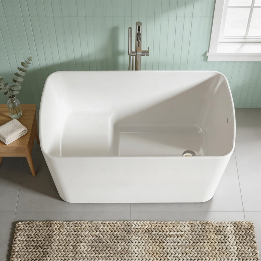 59" Acrylic Freestanding Bathtub, Contemporary Stand Alone Soaking Tub with Ergonomic Design, Integrated Overflow and Chrome Drain, cUPC Certified Free Standing Tub for Bathroom Renovation, Home Spa