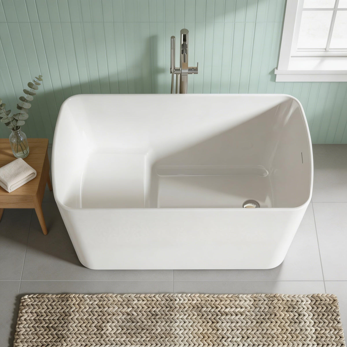 59" Acrylic Freestanding Bathtub, Contemporary Stand Alone Soaking Tub with Ergonomic Design, Integrated Overflow and Chrome Drain, cUPC Certified Free Standing Tub for Bathroom Renovation, Home Spa