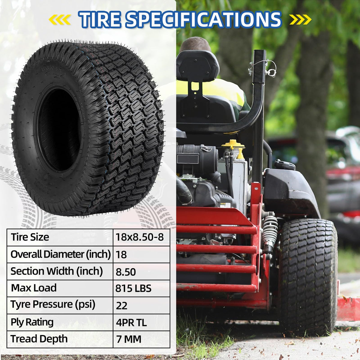 GICOOL 20x12.00-10 Tubeless Lawn Mower Tire for Riding Mower Tractor, 4Ply