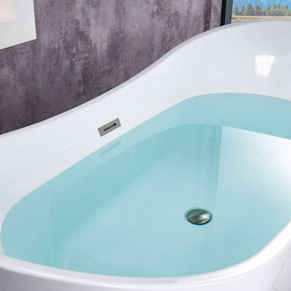 WOODBRIDGE 71" Acrylic Freestanding Bathtub Contemporary Soaking White Tub with Brushed Gold Overflow and Drain,B0017-BG