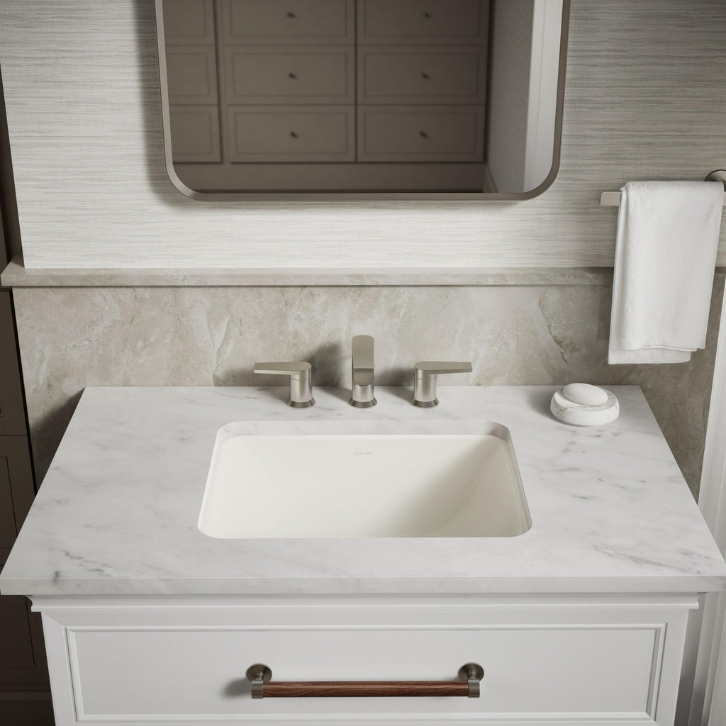 KOHLER 20000-0 Caxton Rectangle Undermount Bathroom Sink, Bathroom Vanity Sink with Overflow Drain, 20-1/4 L x 15-11/16 W, White