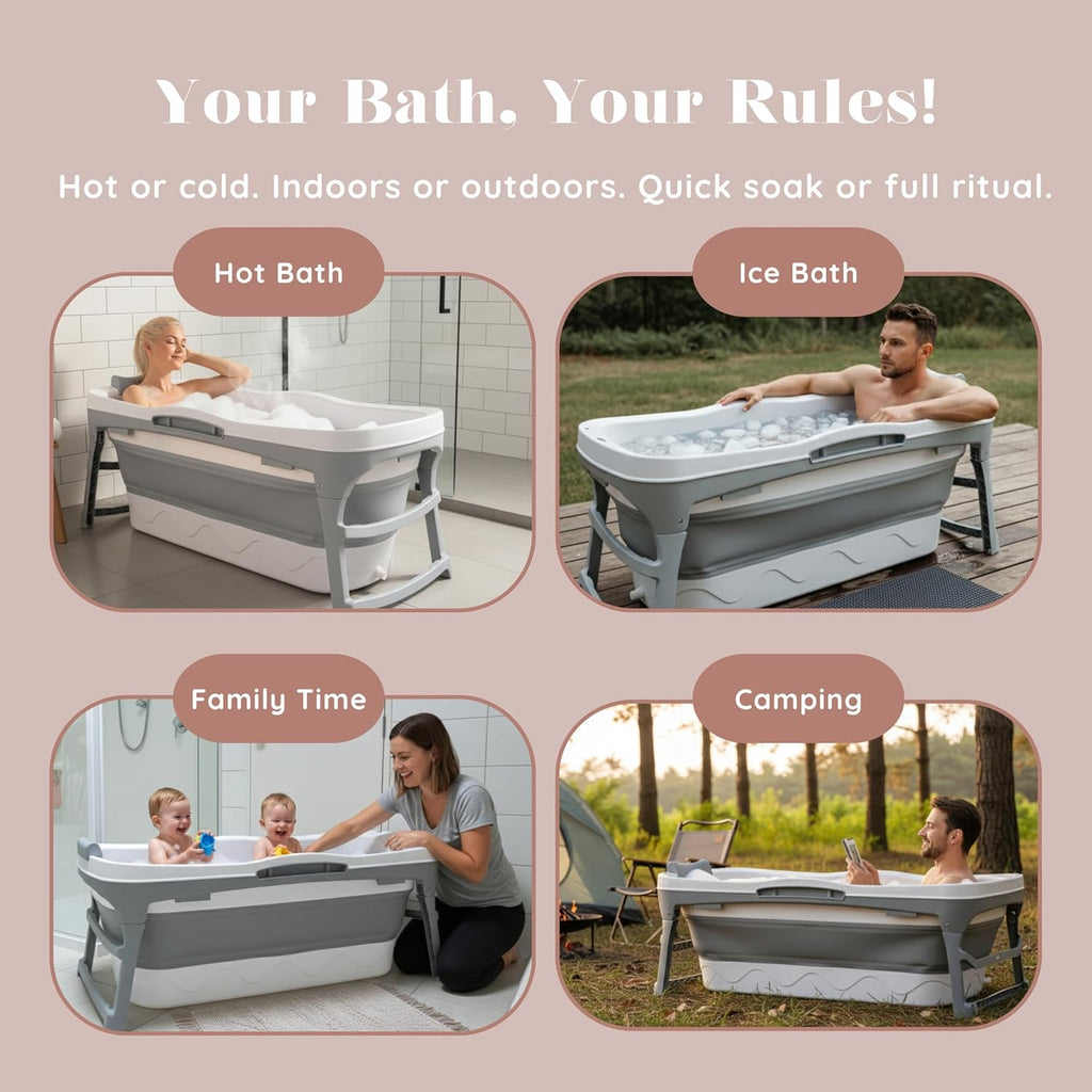 Portable Bathtub for Adults, 56" Foldable Collapsible Soaking Bath/Ice Bath