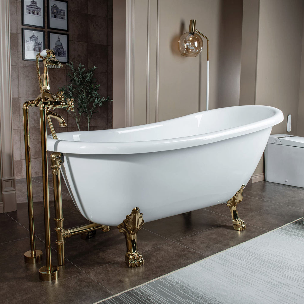 WOODBRIDGE 67" Heavy Duty Acrylic Slipper Clawfoot Bath Tub with Matte Black Feet + Matte Black Drain &Overflow