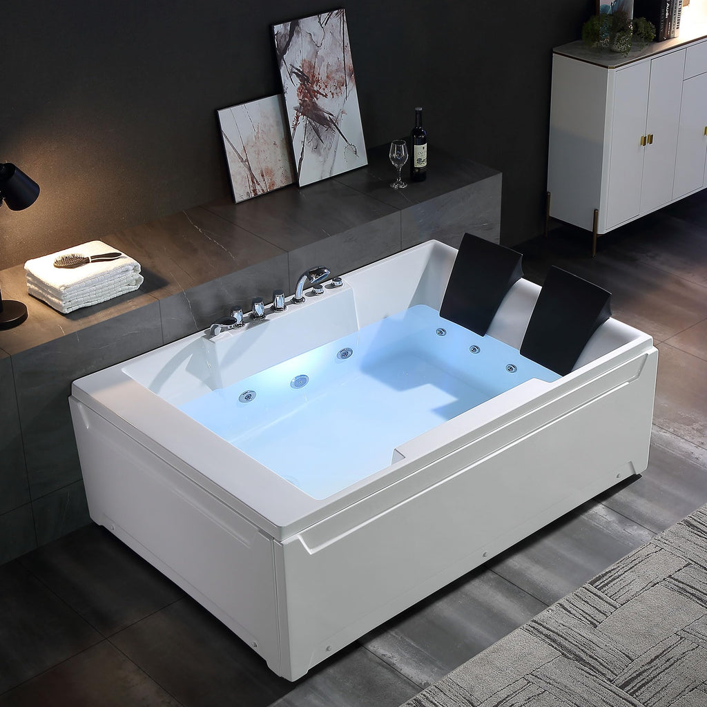 Empava Acrylic Whirlpool Bathtub, 71" Jetted Tub with Healing Chromotherapy
