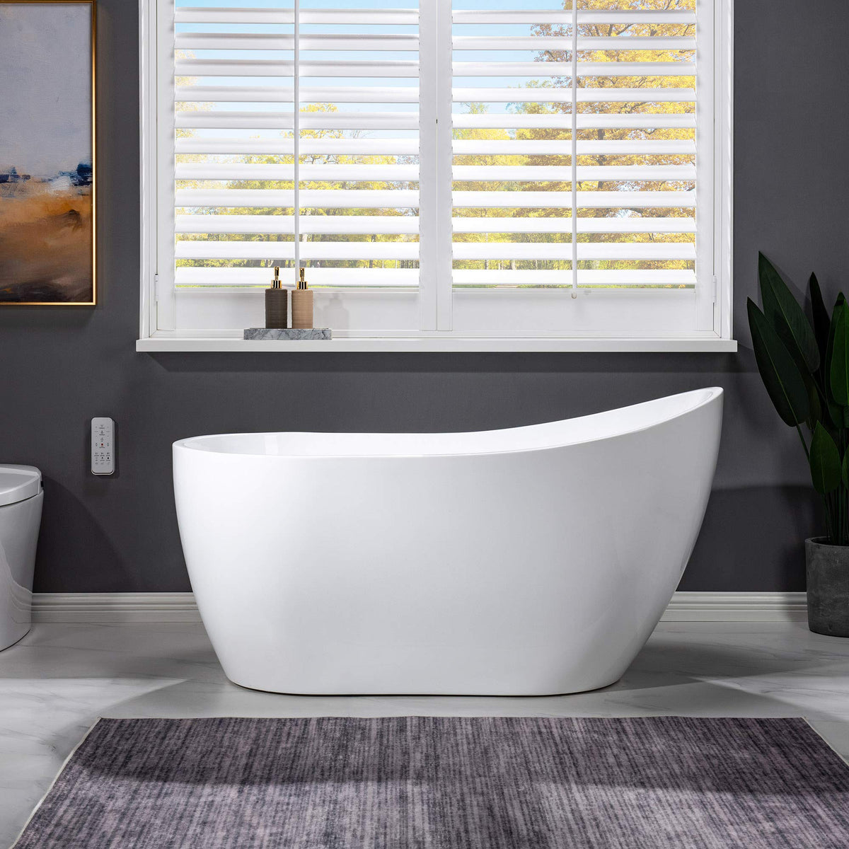 WOODBRIDGE 54" Acrylic Freestanding Bathtub Contemporary Soaking White Tub with Matte Black Overflow and Drain,B0006-MB