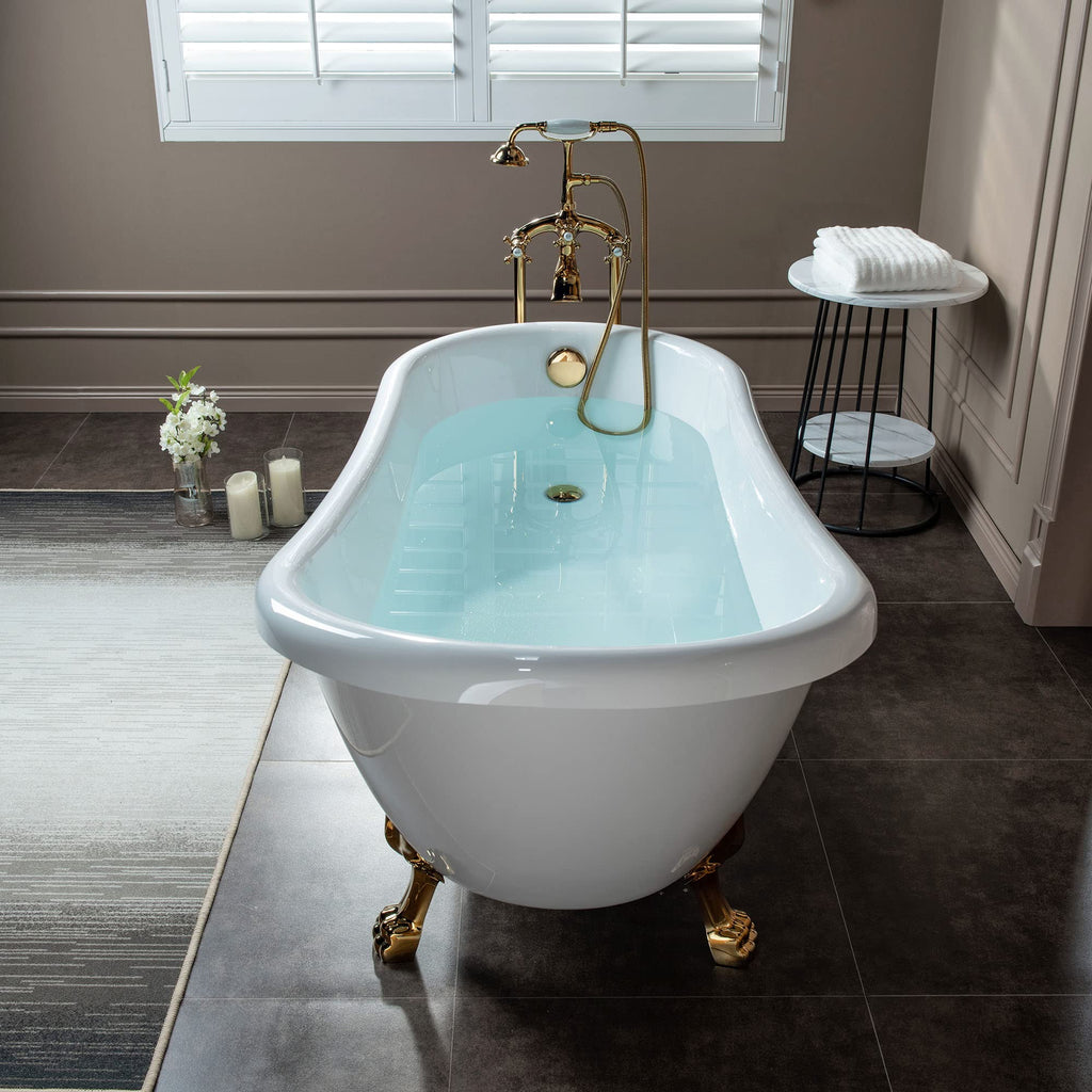 WOODBRIDGE 67" Heavy Duty Acrylic Slipper Clawfoot Bath Tub with Matte Black Feet + Matte Black Drain &Overflow