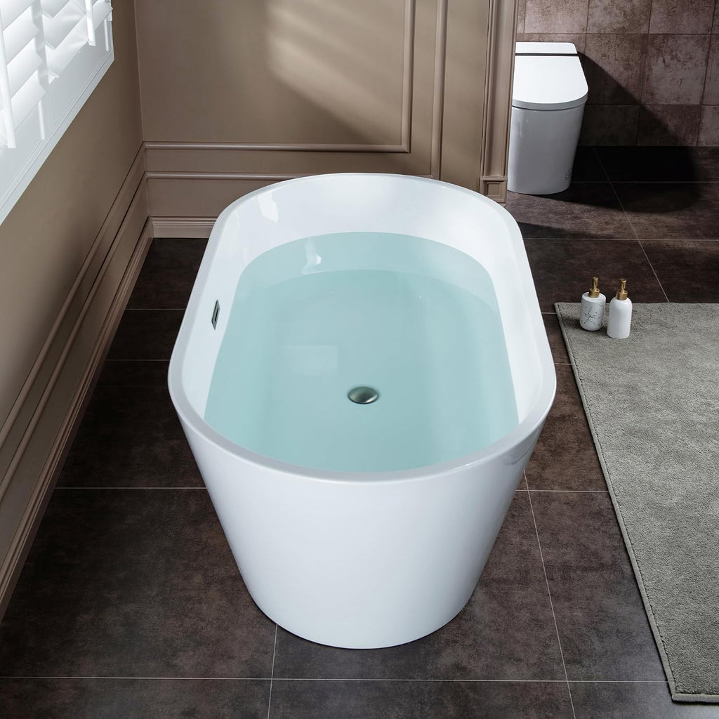 WOODBRIDGE 59" L x 29-1/2" W Freestanding Contemporary Soaking Bathtub with Chrome Drain & Overflow, White, B2514 C