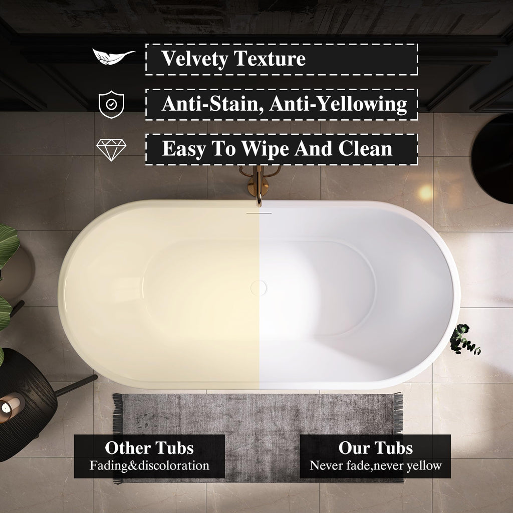 61" Freestanding Bathtubs, Acrylic Soaking Tubs for Adult, Integrated Overflow and Drain, cUPC Certified, Glossy White