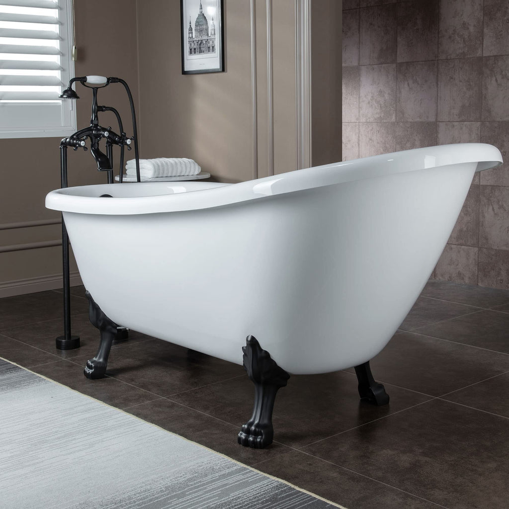 WOODBRIDGE 67" Heavy Duty Acrylic Slipper Clawfoot Bath Tub with Matte Black Feet + Matte Black Drain &Overflow