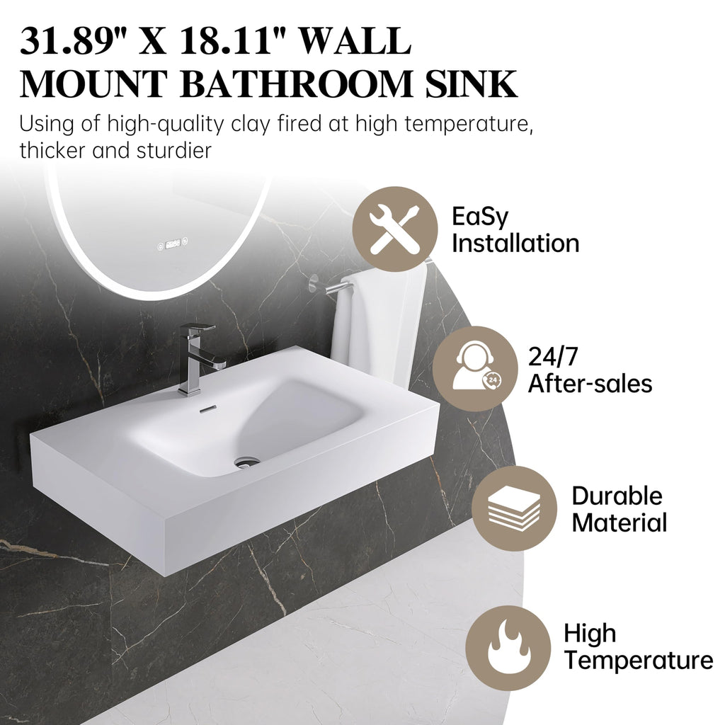 47" Wall Mount Sink, Artificial Stone Bathroom Sink, Single Hole