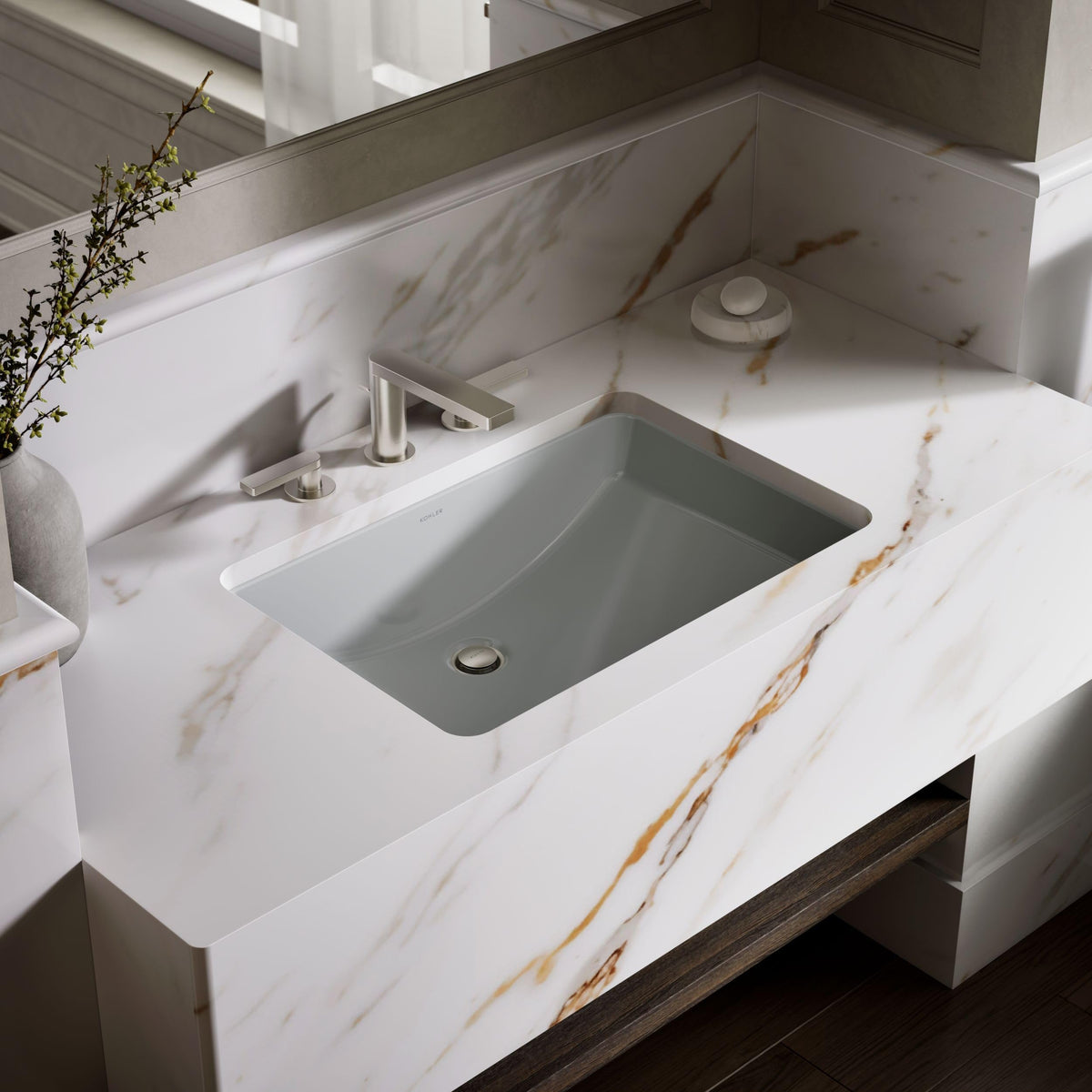 KOHLER 2215-0 Ladena Rectangular Undermount Bathroom Sink Vanity With Curved Bottom, 23-1/4 L x 16-1/4 W, White Bathroom Sinks