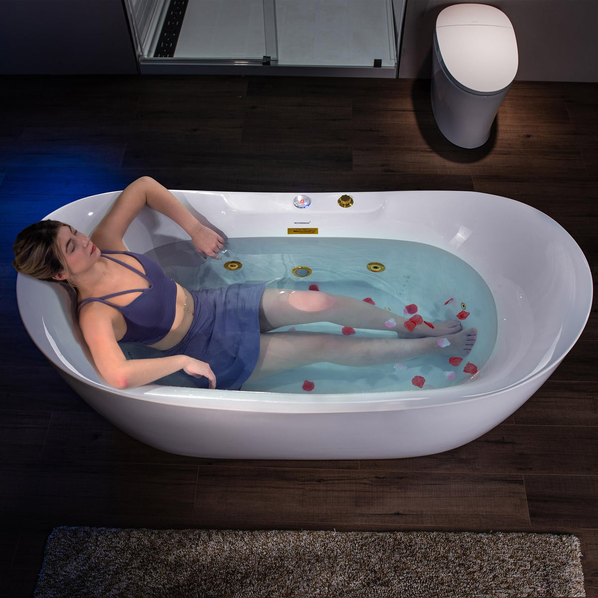 WOODBRIDGE 72"Ã35-3/8" Double Slipper Whirlpool&Air, Heated Soaking Bathtub