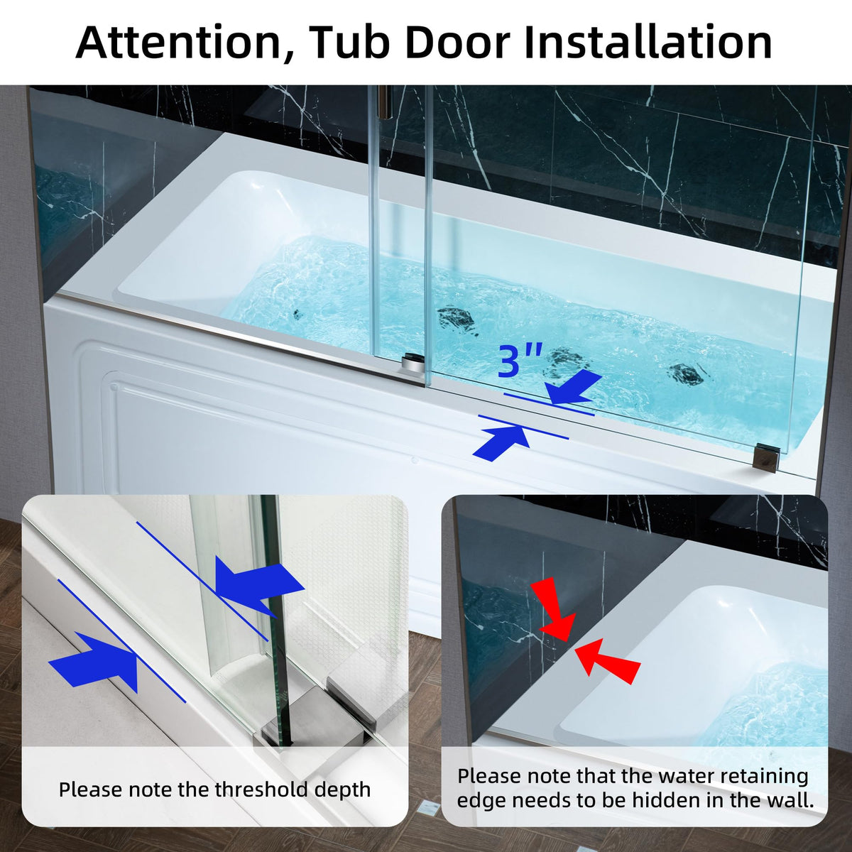WOODBRIDGE 60" x 32" Alcove Acrylic Rectangular Whirlpool Heated Jetted Tub in White with Left Drain, Matte Black Finish, BS429-L-MB02
