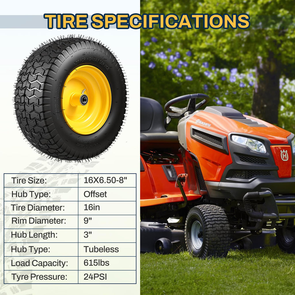 15x6.00-6 Flat Free Lawn Mower Tire and Wheel, 15x6-6 Front Tire Assembly