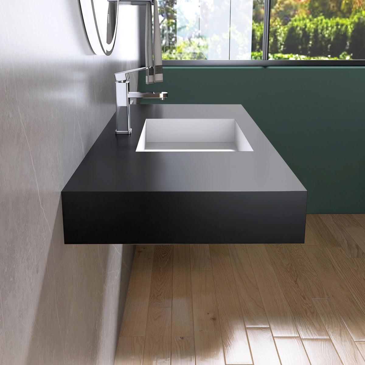 47" Wall Mount Sink, Artificial Stone Bathroom Sink, Single Hole