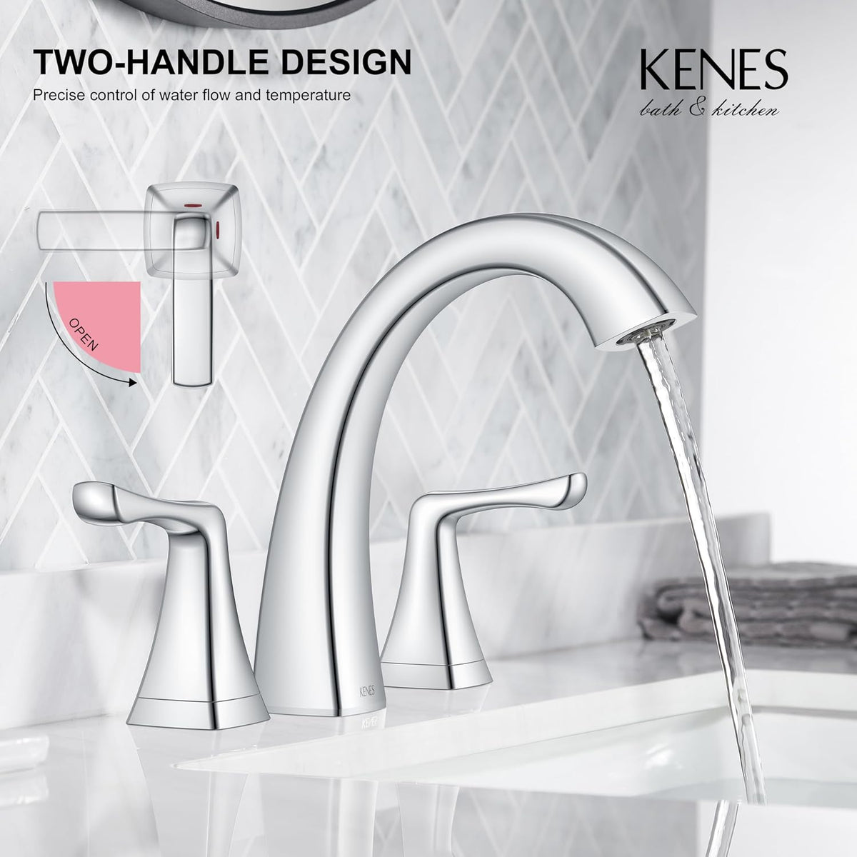 KENES Bathroom Faucets for Sink 3 Hole, Chrome 8 Inch 2 Handle Widespread