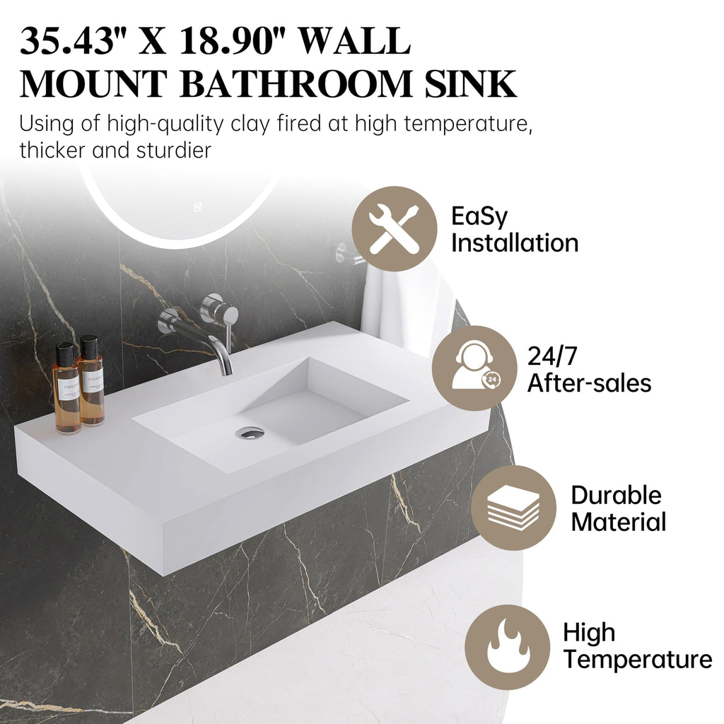 47" Wall Mount Sink, Artificial Stone Bathroom Sink, Single Hole
