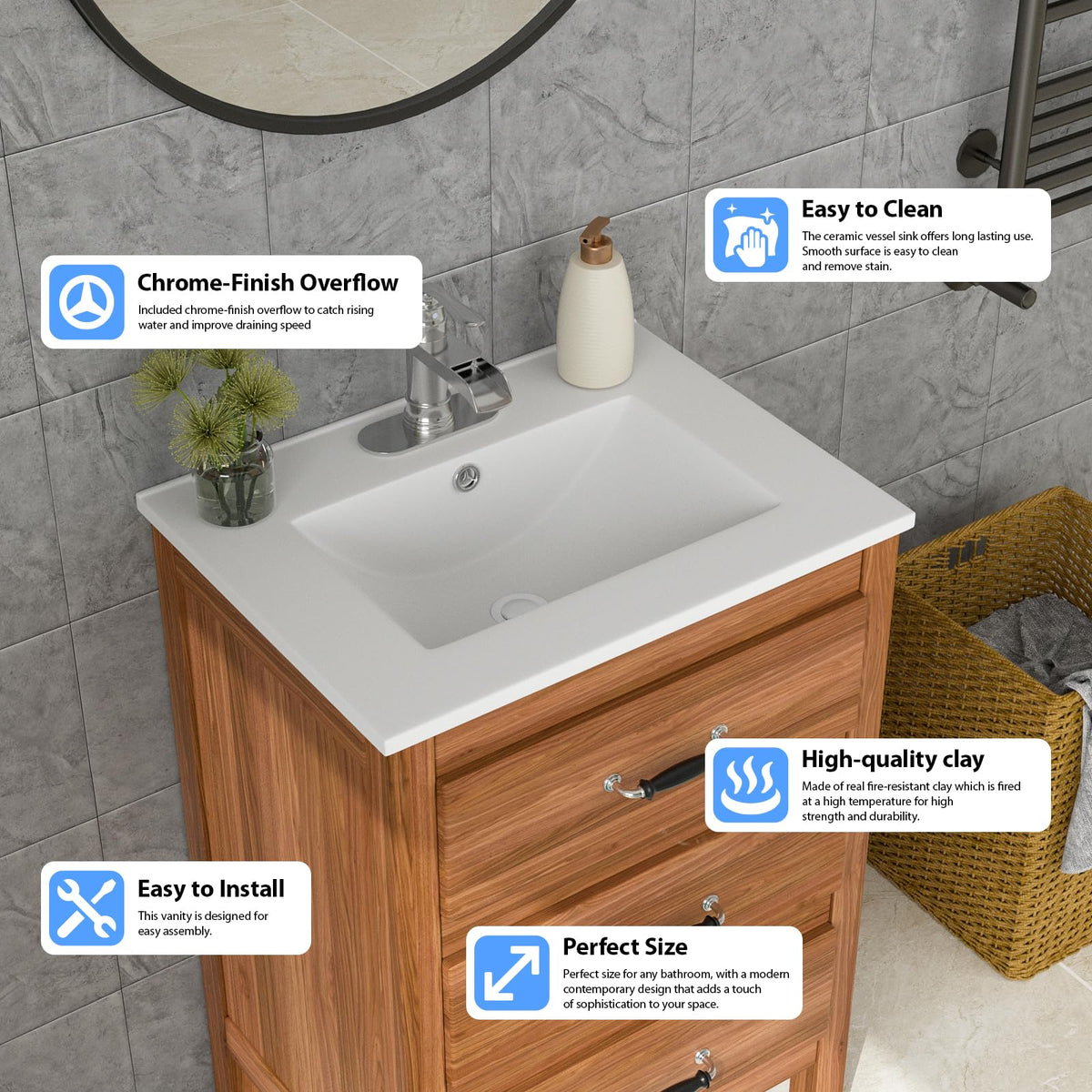 Lordear 17x12 Inch Undermount Bathroom Sink (Installation Size: 15"x10") Vanity Small Sinks Rectangle Pure White Porcelain Ceramic Bath Lavatory Vanity Sink Basin with Overflow