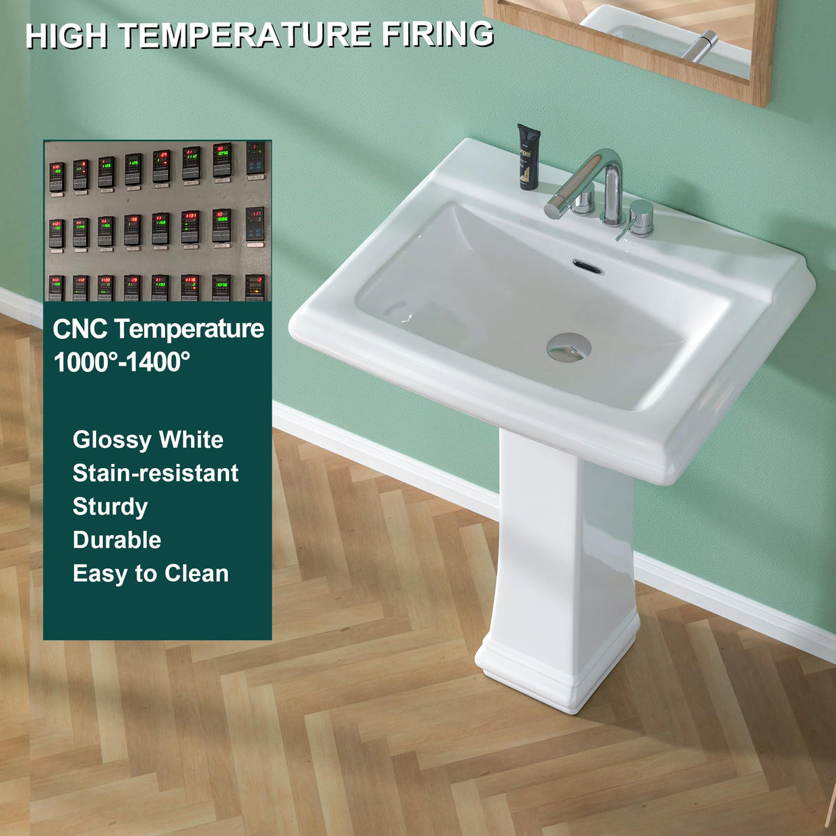 Miuara Freestanding 23 x19 Inch White Pedestal Sink 3 Hole for Bathroom