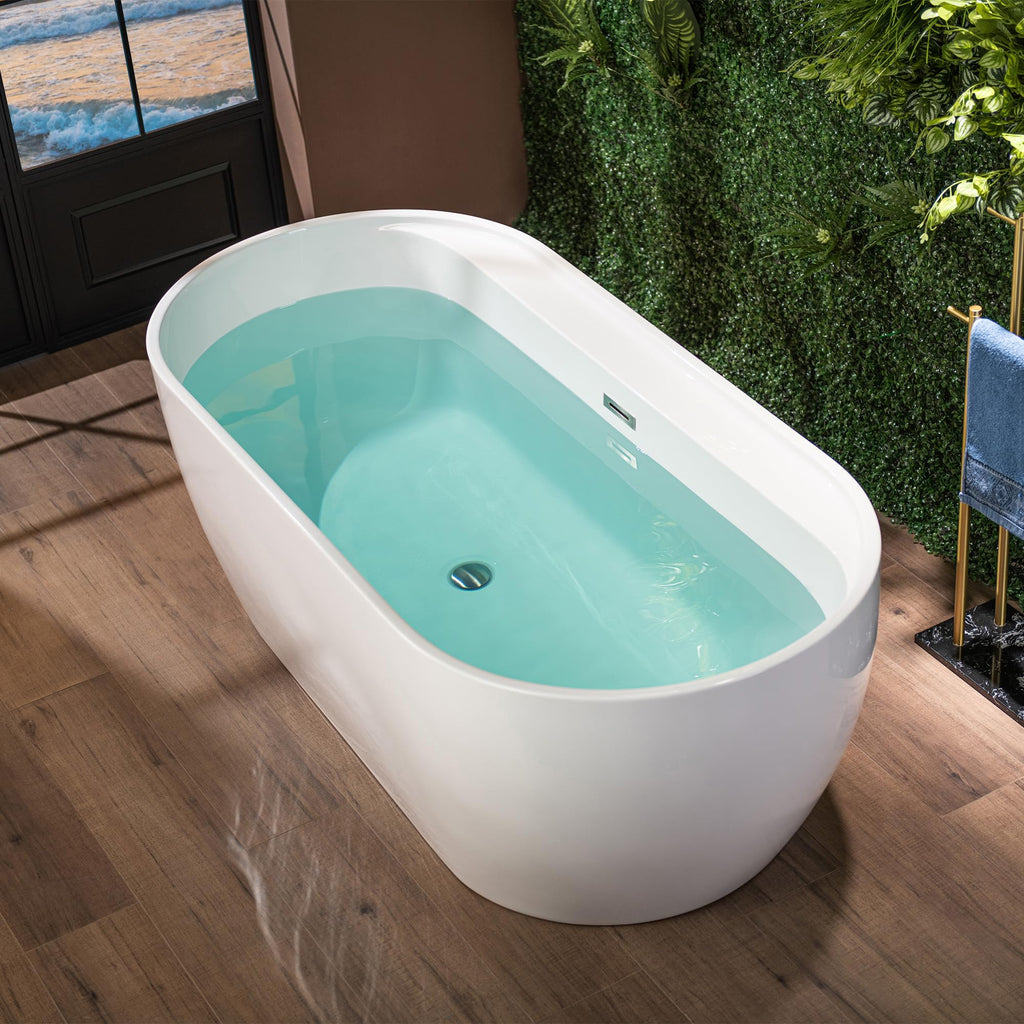 WOODBRIDGE 72" Acrylic Freestanding Bathtub Contemporary Soaking White Tub with Brushed Nickel Overflow and Drain,B0059BN