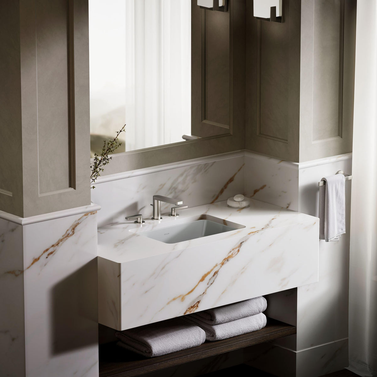 KOHLER 2214-0 Ladena Rectangular Undermount Bathroom Sink With Curved Bottom, 20-7/8" W X 14-3/8" L, White