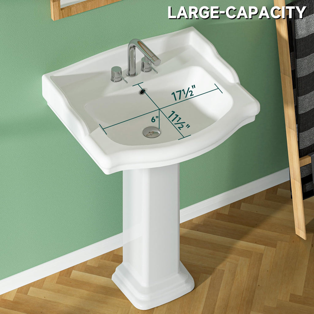 Miuara Freestanding 23 x19 Inch White Pedestal Sink 3 Hole for Bathroom