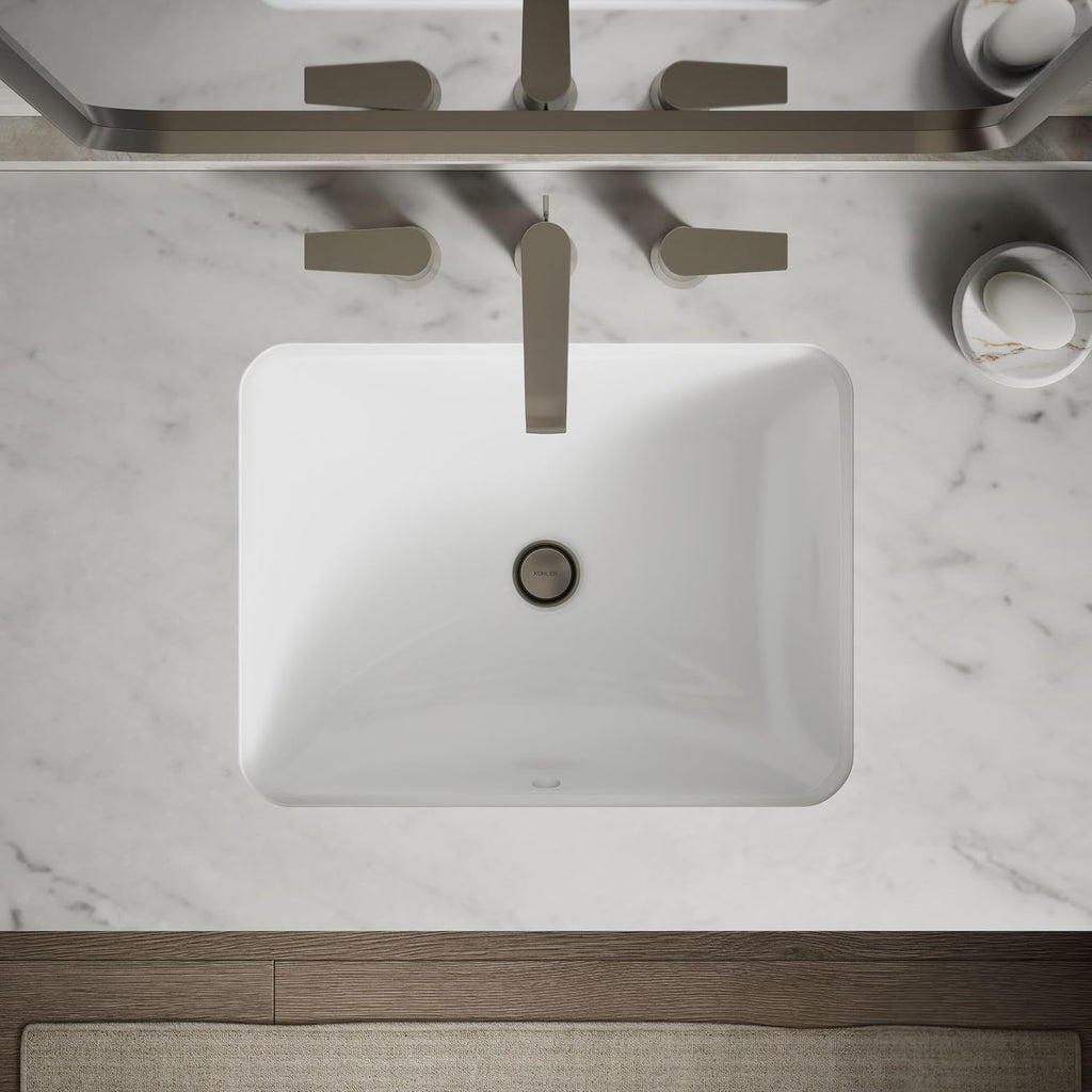 KOHLER 20000-0 Caxton Rectangle Undermount Bathroom Sink, Bathroom Vanity Sink with Overflow Drain, 20-1/4 L x 15-11/16 W, White