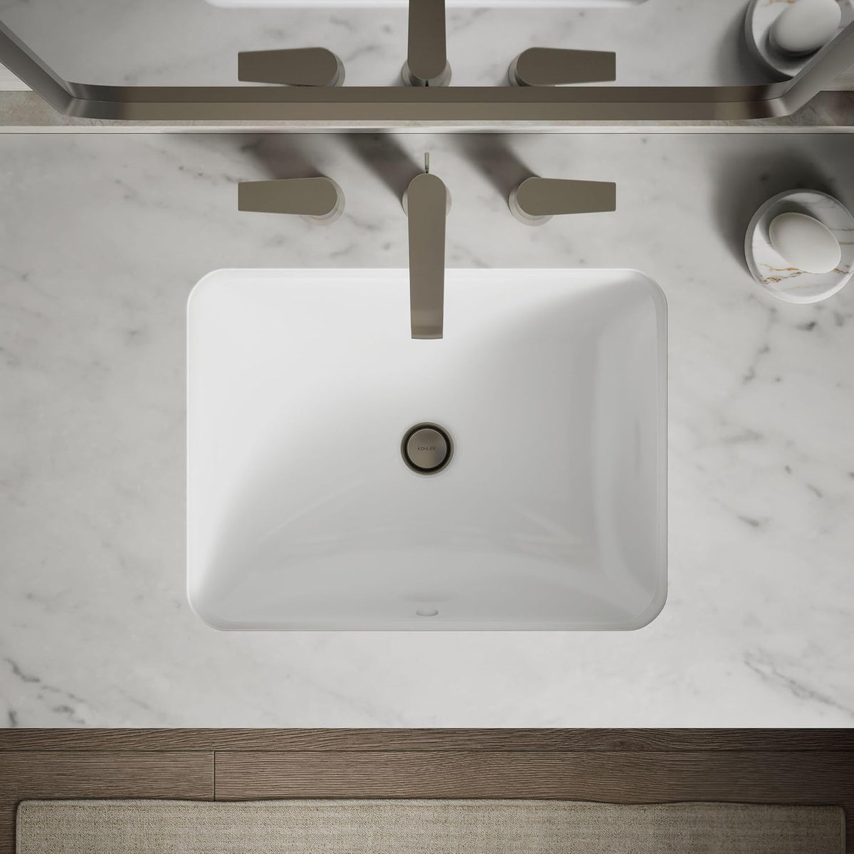 KOHLER 20000-0 Caxton Rectangle Undermount Bathroom Sink, Bathroom Vanity Sink with Overflow Drain, 20-1/4 L x 15-11/16 W, White