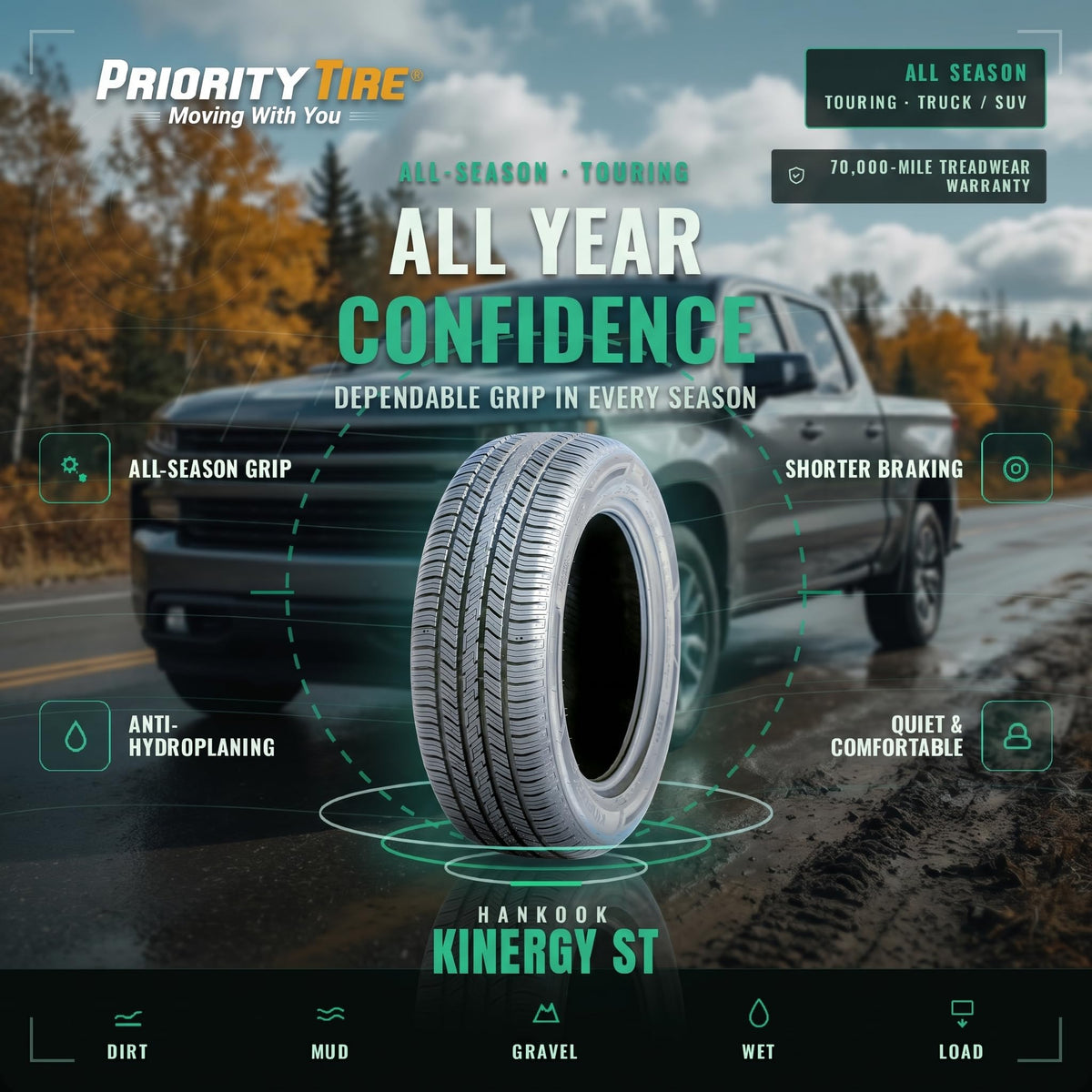 Hankook Kinergy ST (H735) All Season 225/75R15 102T Passenger Tire
