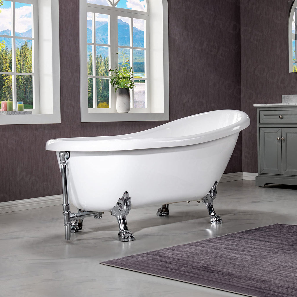 WOODBRIDGE 67" Heavy Duty Acrylic Slipper Clawfoot Bath Tub with Matte Black Feet + Matte Black Drain &Overflow