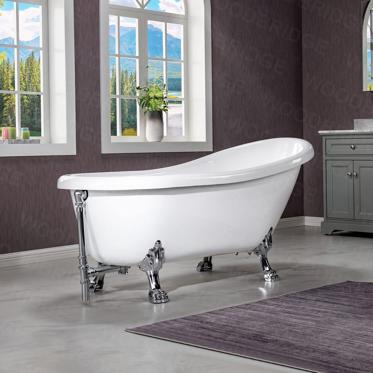 WOODBRIDGE 67" Heavy Duty Acrylic Slipper Clawfoot Bath Tub with Matte Black Feet + Matte Black Drain &Overflow