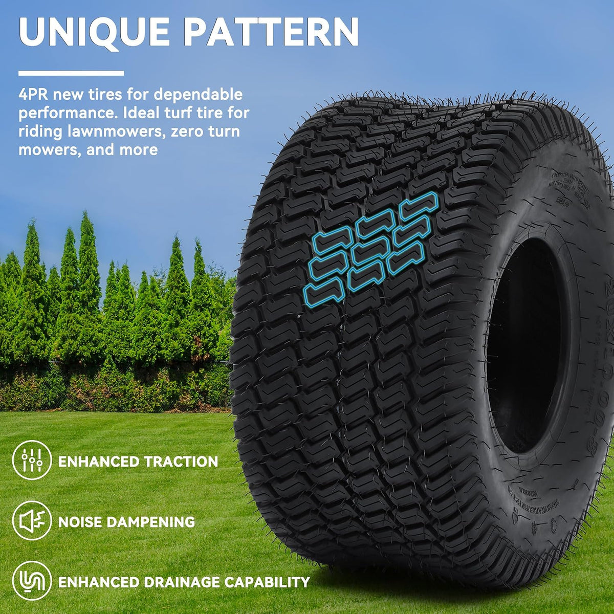 YITAMOTOR 20x10.00-8 Lawn Mower Tires, 4 Ply Tubeless Tractor Turf Tire