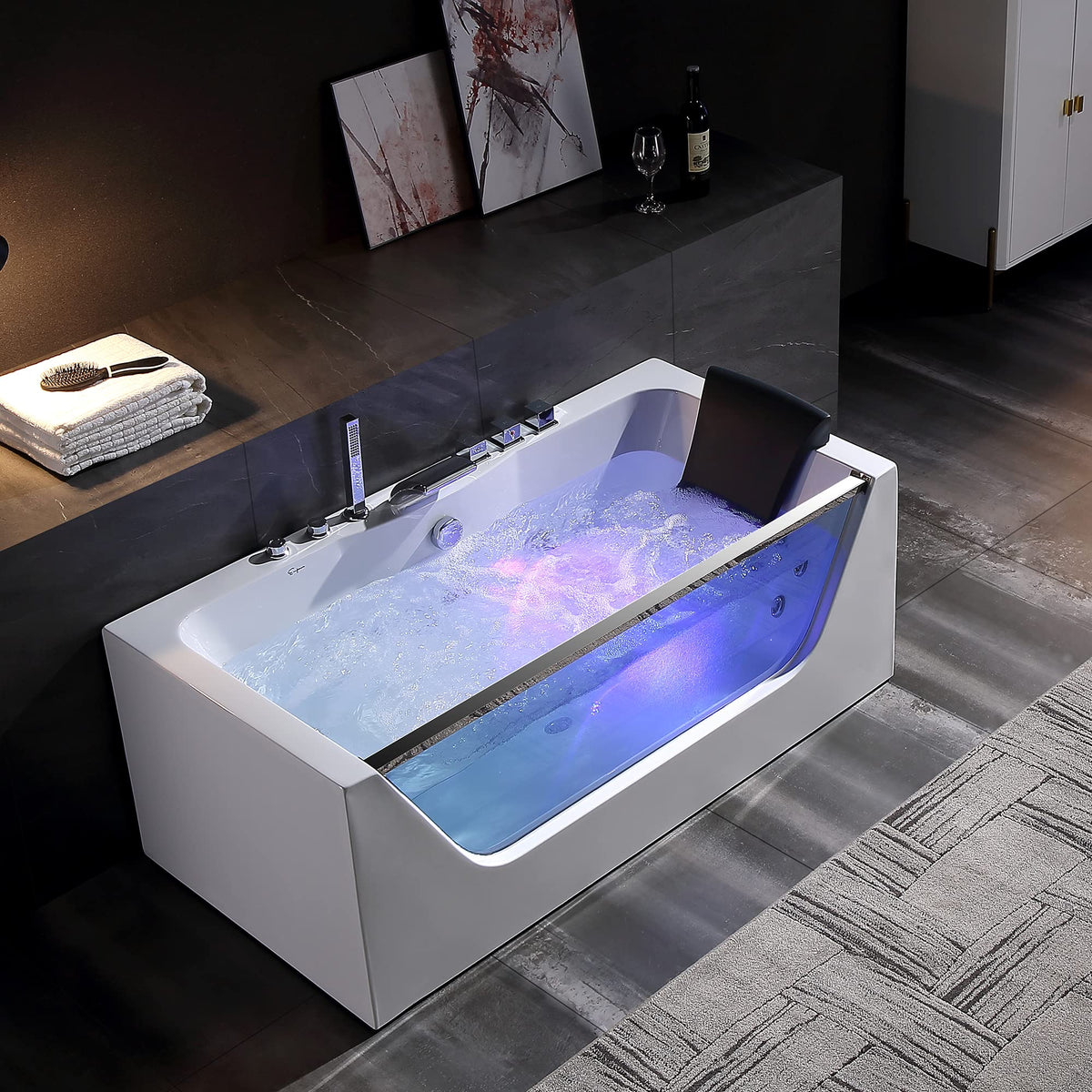 Empava 59" Corner Jetted Bathtub - 2 Person Whirlpool Tub with Heater