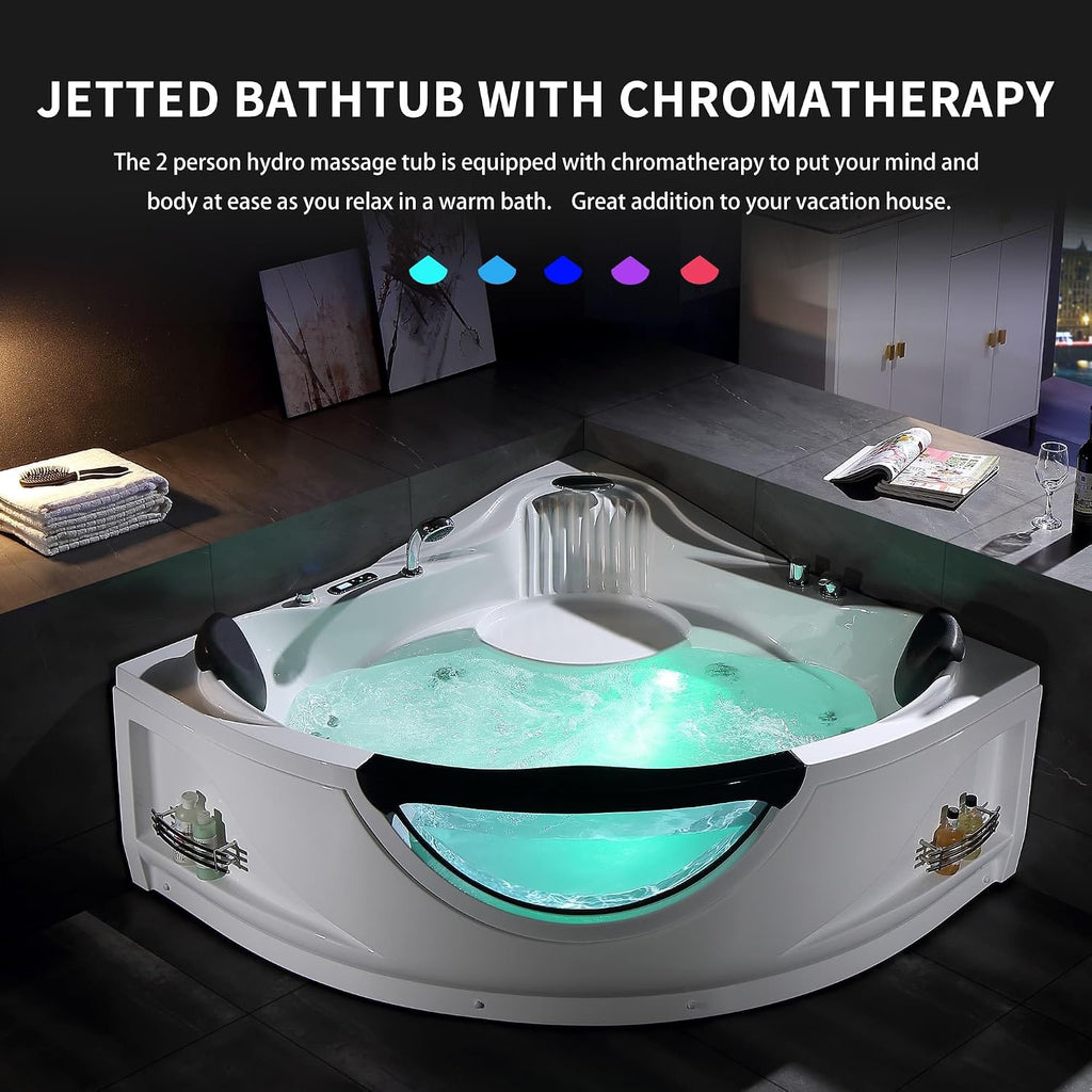 Empava 59" Corner Whirlpool Tub, Jetted Bathtub for 2 Person